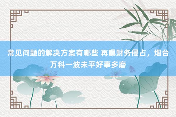 常见问题的解决方案有哪些 再曝财务侵占，烟台万科一波未平好事多磨