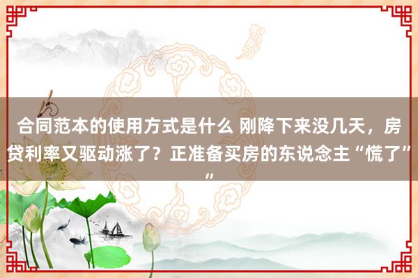 合同范本的使用方式是什么 刚降下来没几天，房贷利率又驱动涨了？正准备买房的东说念主“慌了”