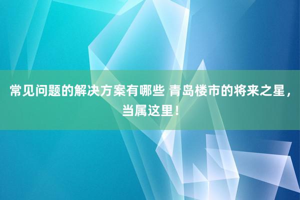 常见问题的解决方案有哪些 青岛楼市的将来之星，当属这里！