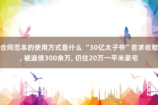 合同范本的使用方式是什么 “30亿太子爷”苦求收歇, 被追债300余万, 仍住20万一平米豪宅