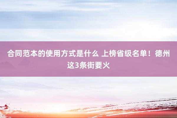 合同范本的使用方式是什么 上榜省级名单！德州这3条街要火