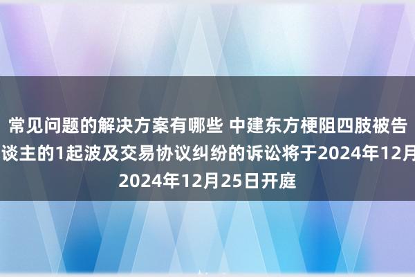 常见问题的解决方案有哪些 中建东方梗阻四肢被告/被上诉东谈主的1起波及交易协议纠纷的诉讼将于2024年12月25日开庭