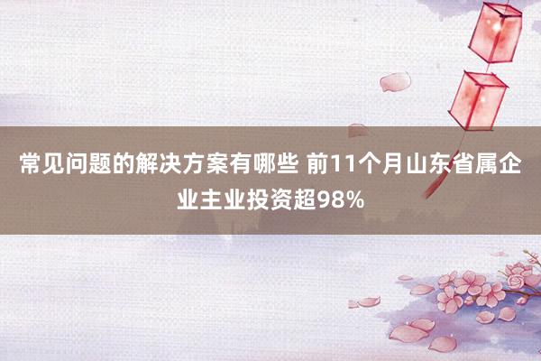 常见问题的解决方案有哪些 前11个月山东省属企业主业投资超98%