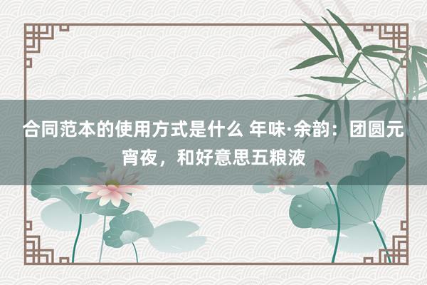 合同范本的使用方式是什么 年味·余韵：团圆元宵夜，和好意思五粮液