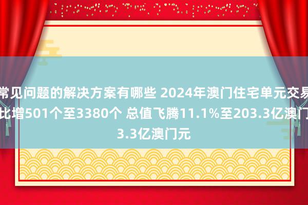 常见问题的解决方案有哪些 2024年澳门住宅单元交易同比增501个至3380个 总值飞腾11.1%至203.3亿澳门元