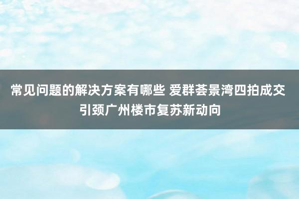 常见问题的解决方案有哪些 爱群荟景湾四拍成交 引颈广州楼市复苏新动向