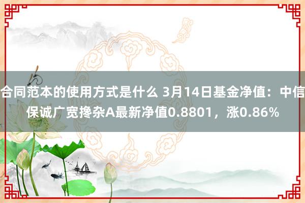 合同范本的使用方式是什么 3月14日基金净值：中信保诚广宽搀杂A最新净值0.8801，涨0.86%