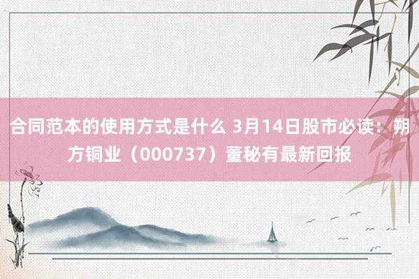 合同范本的使用方式是什么 3月14日股市必读：朔方铜业（000737）董秘有最新回报